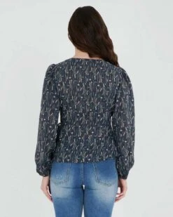 Nara Balloon Sleeve Wrap Top -Hard With Style 21T784NAV BACKCROP CM 6