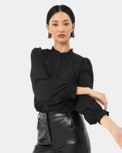 Emilie Ruffle Long Sleeve Blouse 9 Emilie Ruffle Long Sleeve Blouse -Hard With Style 23t057blk 3 12778 cm