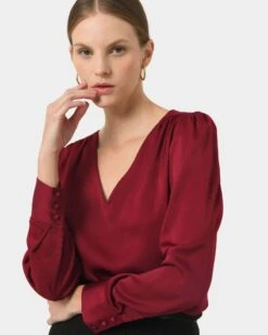 Evalynn V-Neck Satin Blouse